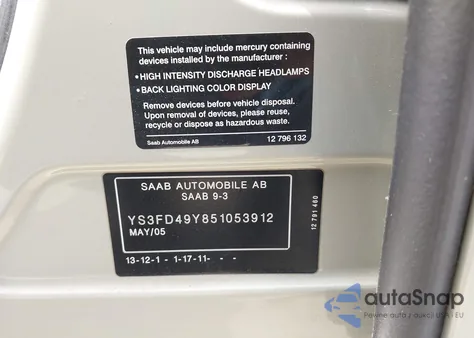 2005 Saab 9-3 Arc from USA, damaged, VIN YS3FD49Y851053912